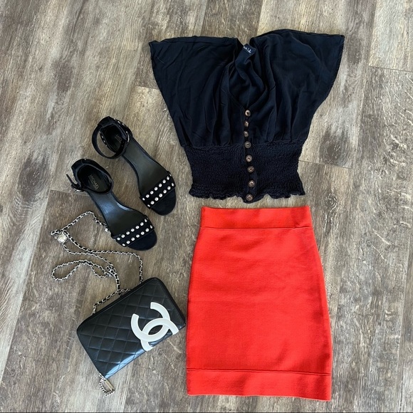 BCBG Max Azria “Simone” Bodycon Mini Skirt - Bright Orange - Picture 2 of 4